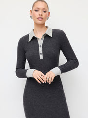 Polo Long Sleeve Two Tone Straight Maxi Dress