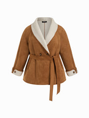 Faux Shearling Collar Oversized Jacket With Belt Curve & Plus