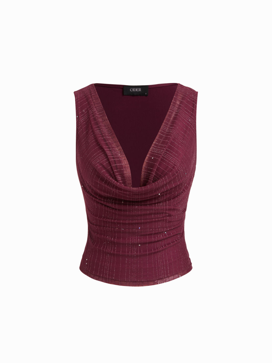 Cowl Neck Ruched Tank Top With Rhinestone