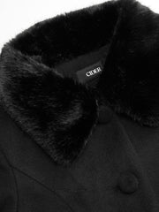 Wool-look Collar Faux Fur Trim Long Sleeve Button Coat