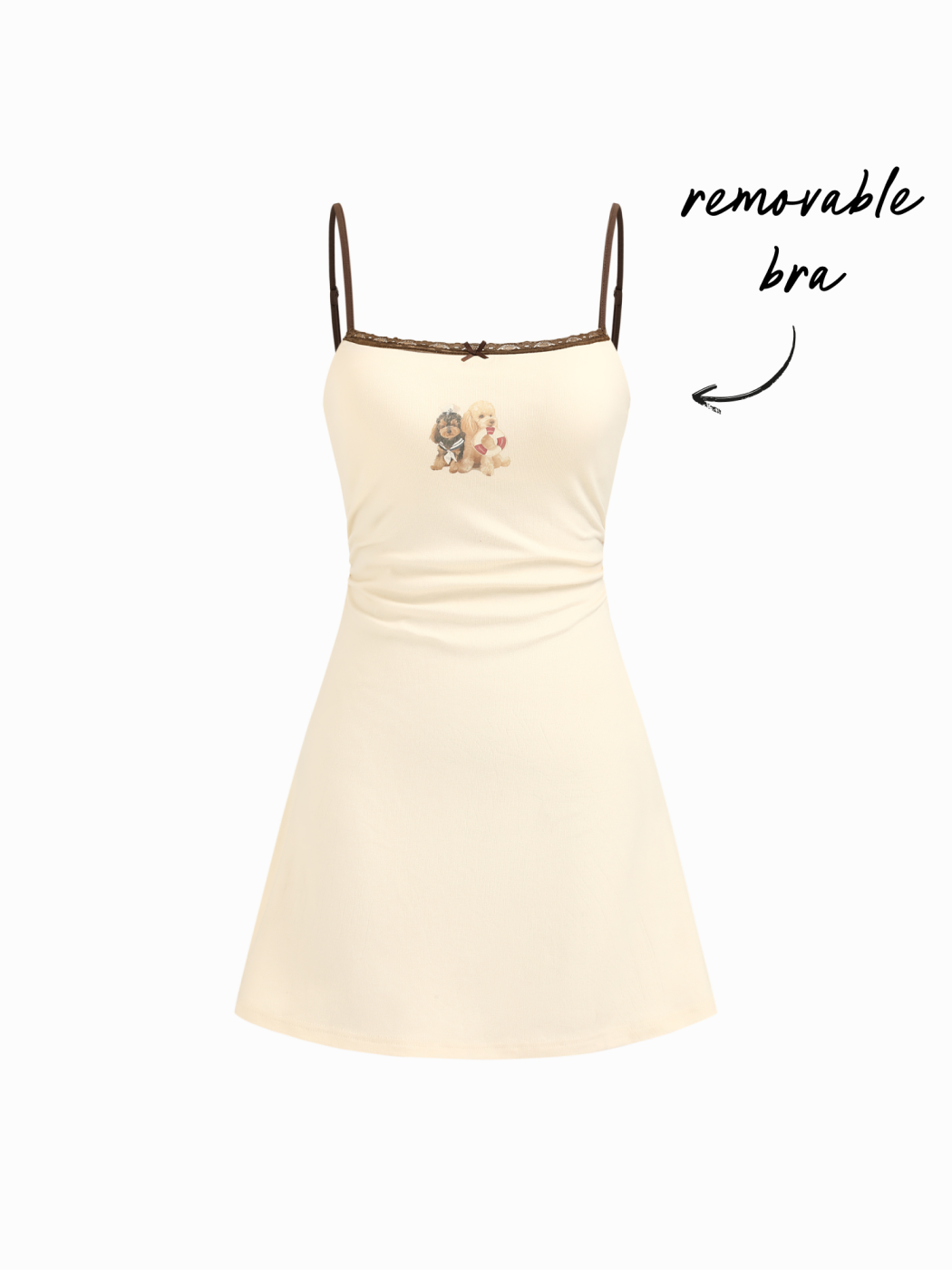 Dog Graphic Square Neck Lace Bowknot Nightdress