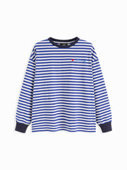 100% Cotton Striped Fish Embroidery Contrasting Binding Tee Curve & Plus