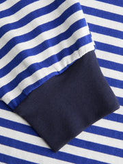 100% Cotton Striped Fish Embroidery Contrasting Binding Tee Curve & Plus