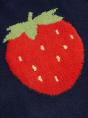 Knit Strawberry Pattern Contrasting Binding Round Neckline Long Sleeve Oversized Top Curve & Plus