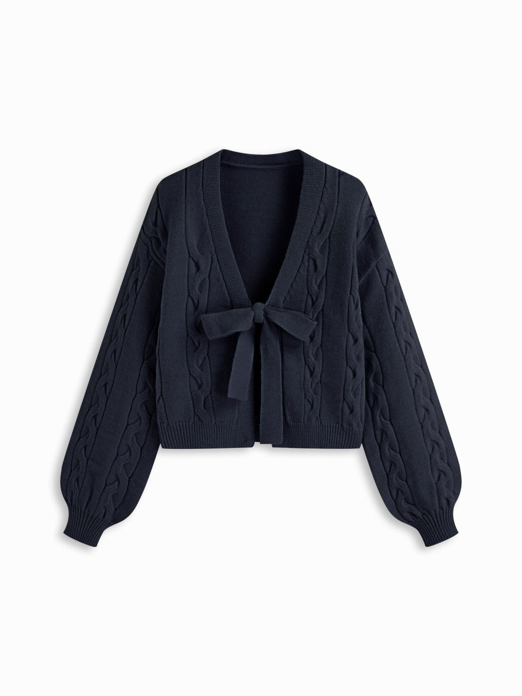 Cable Knit V-neck Knotted Oversized Cardigan
