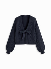 Cable Knit V-neck Knotted Oversized Cardigan