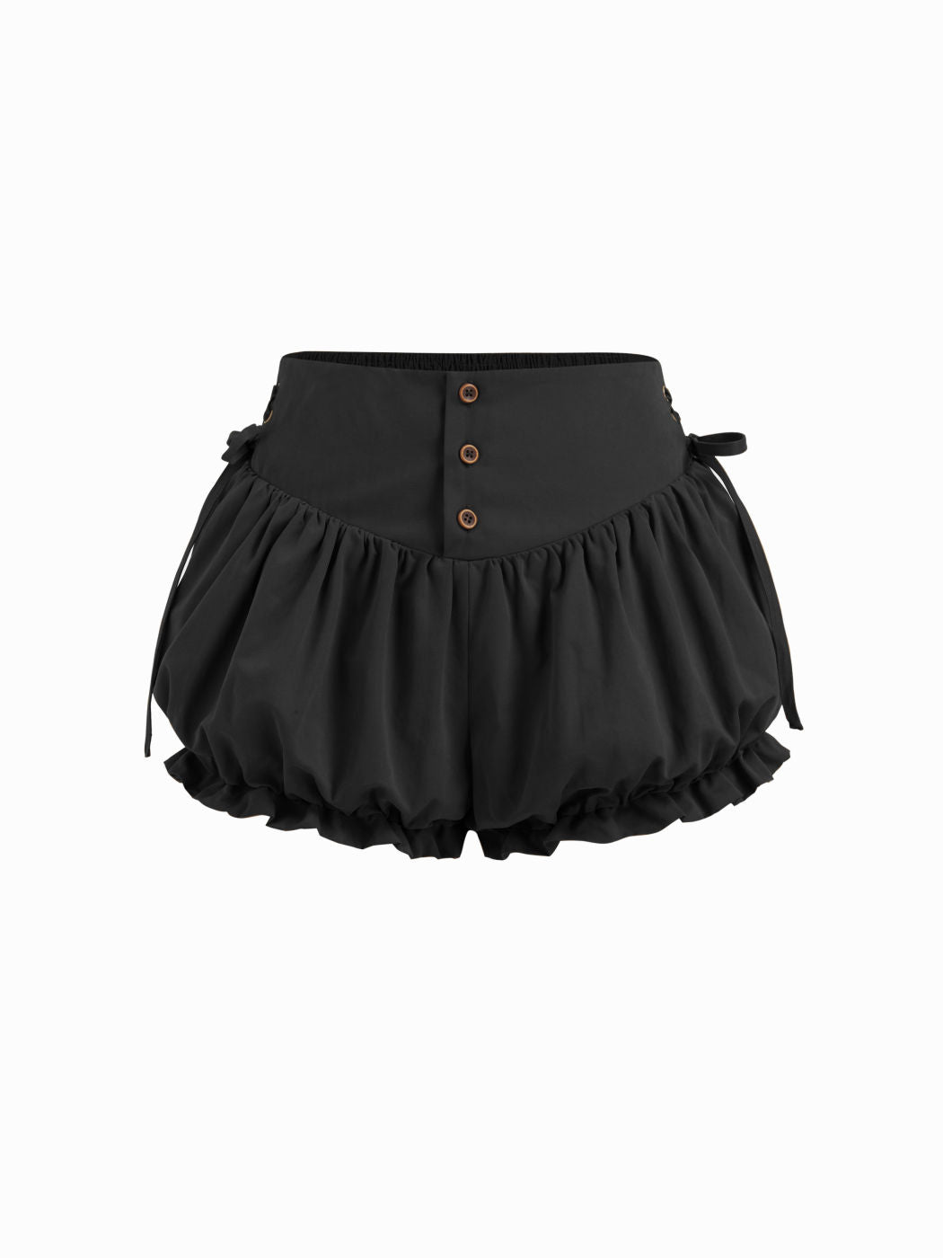 Cotton-blend Mid Rise Side Lace Up Shirred Lettuce Trim Bloomer Shorts