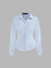 Collar Solid Button Long Sleeve Blouse