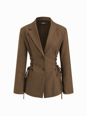 Notch Collar Size Tie Button Oversized Blazer