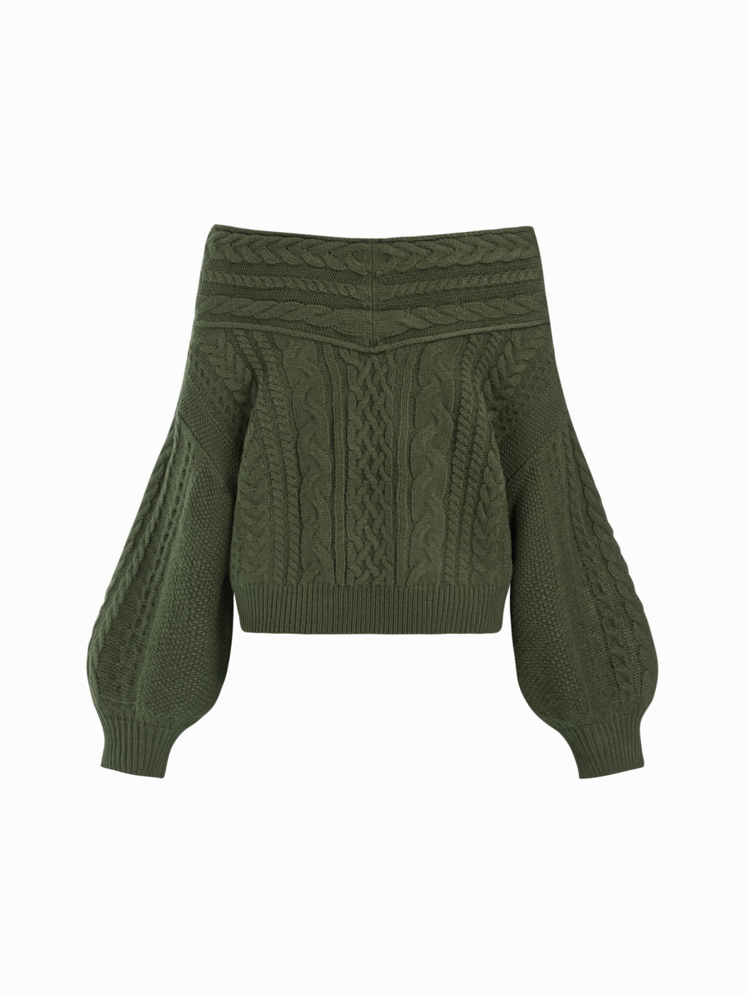 Cable Knit Off-shoulder Lantern Sleeve Oversized Top