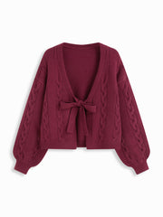Cable Knit V-neck Knotted Cardigan Curve & Plus