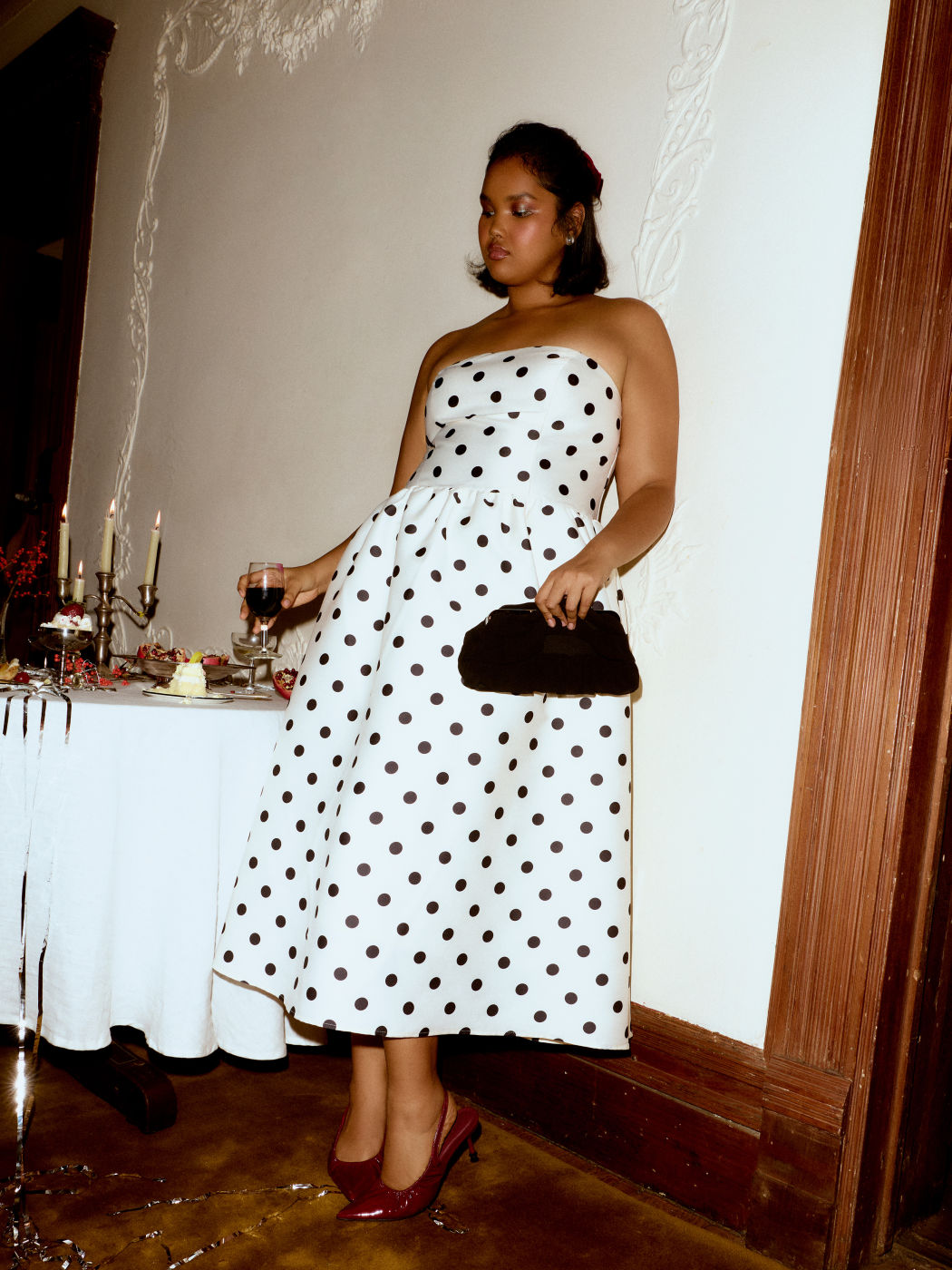 Tube Polka Dot Shirred Maxi Dress Curve & Plus