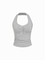 Cotton-blend Halter Neck Ruched Front Cami Top