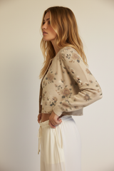 Knit Floral Graphic Round Neckline Button Floral Cardigan