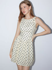 Boat Neck Polka Dot Bowknot Mini Flared Dress