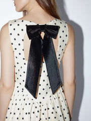 Boat Neck Polka Dot Bowknot Mini Flared Dress