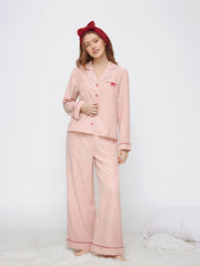 Collar Striped Oversized Top & High Rise Drawstring Wide Leg Trousers Loungewear Set
