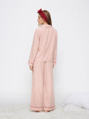 Collar Striped Oversized Top & High Rise Drawstring Wide Leg Trousers Loungewear Set