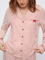 Collar Striped Oversized Top & High Rise Drawstring Wide Leg Trousers Loungewear Set
