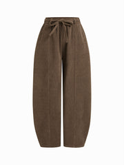 Corduroy High Rise Barrel-leg Trousers With Belt