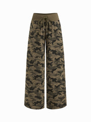 Cotton-blend U-neckline Cami Top & Mid Rise Camo Drawstring Straight Leg Trousers Set