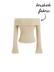 Brushed Fabric Off-shoulder Solid Long Sleeve Top