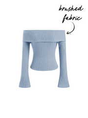 Brushed Fabric Off-shoulder Solid Long Sleeve Top