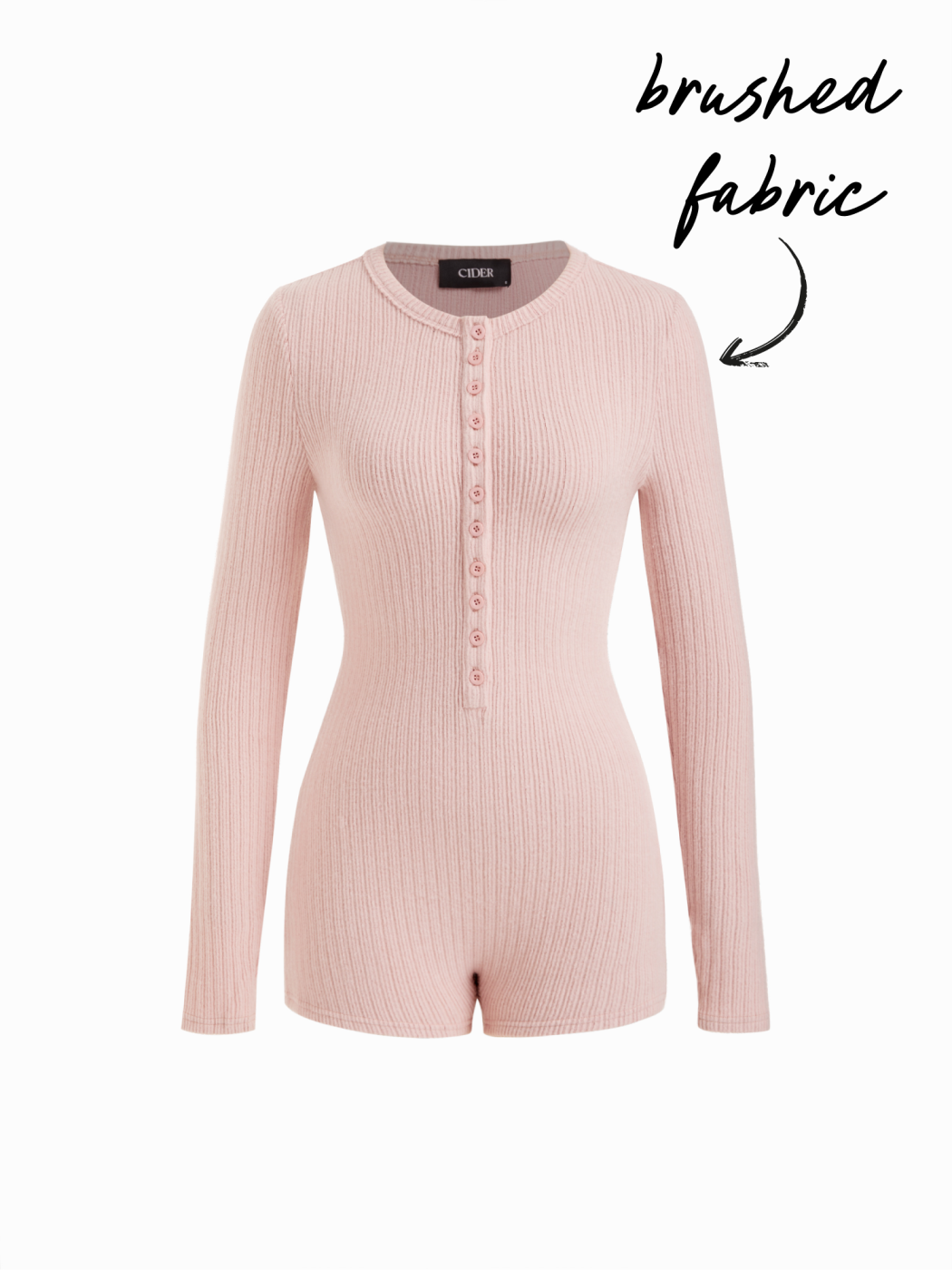 Brushed Fabric Round Neckline Long Sleeve Button Micro Romper