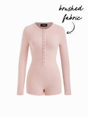Brushed Fabric Round Neckline Long Sleeve Button Micro Romper