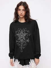 Cotton-blend Round Neckline Star Graphic Oversized Sweatshirt