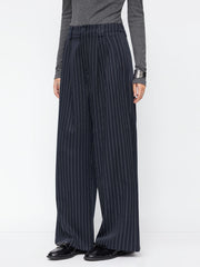 Mid Rise Striped Pleated Wide Leg Trousers