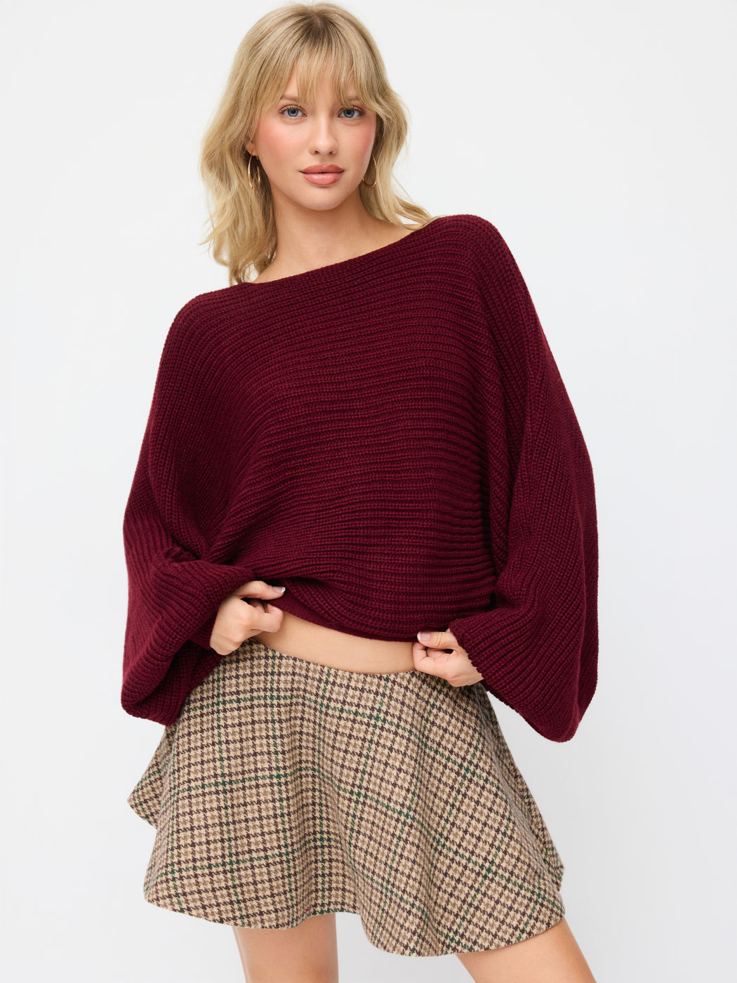 Knit V-neck Bowknot Puff Sleeve Wrap Sweater