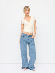 Denim Low Rise Star Embroidery Straight Leg Jeans