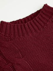 Cable Knit Round Neck Long Bell Sleeve Oversized Sweater