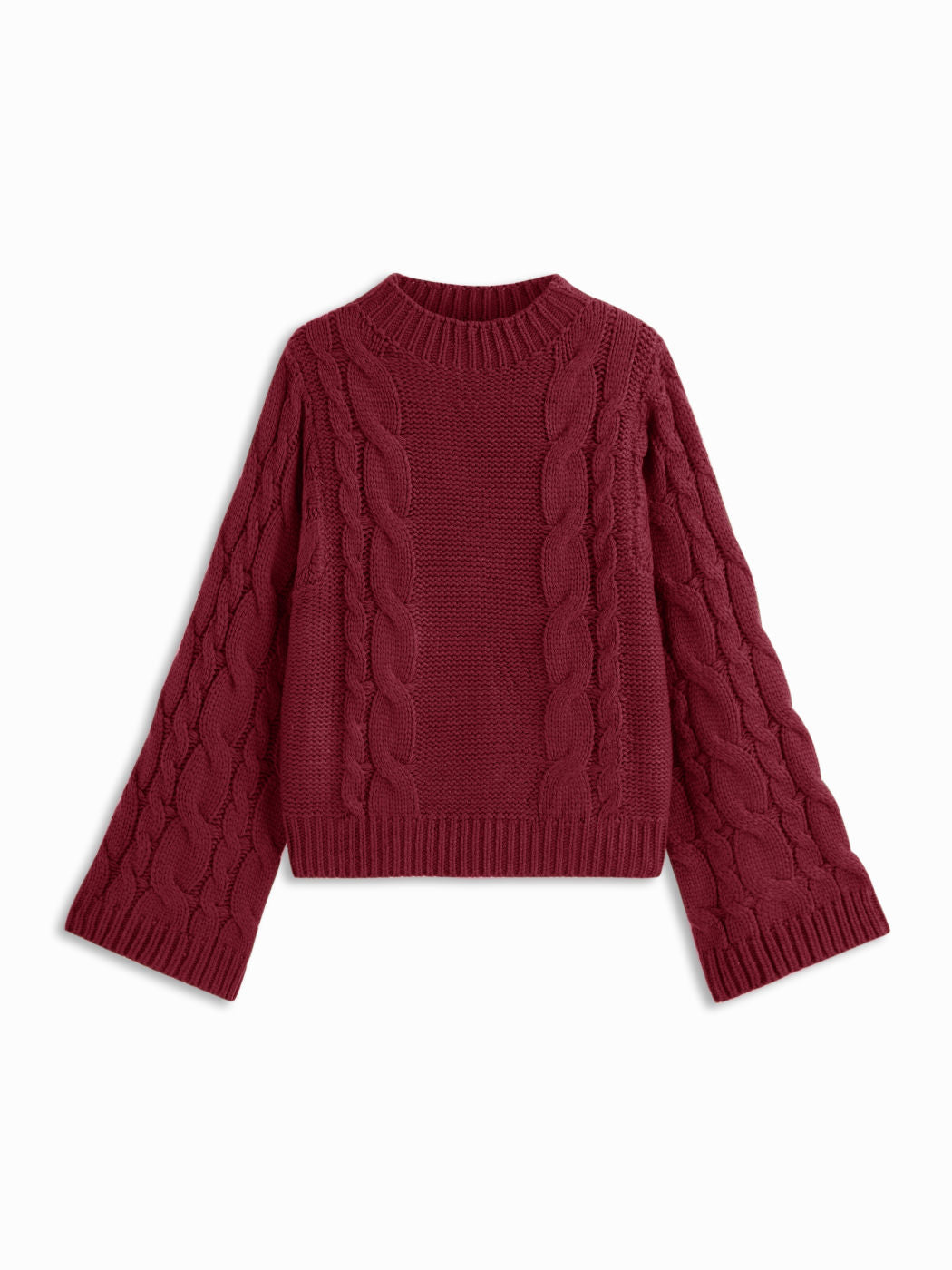 Cable Knit Round Neck Long Bell Sleeve Oversized Sweater