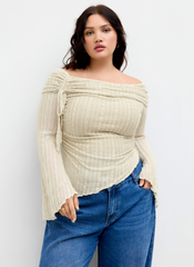Off-shoulder Lace Drawstring Asymmetrical Hem Top Curve & Plus