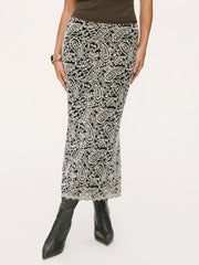 Mid Rise Texture Paisley Lace Mermaid Maxi Skirt