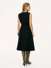 V-neck Wrap Pleated A-line Midi Dress