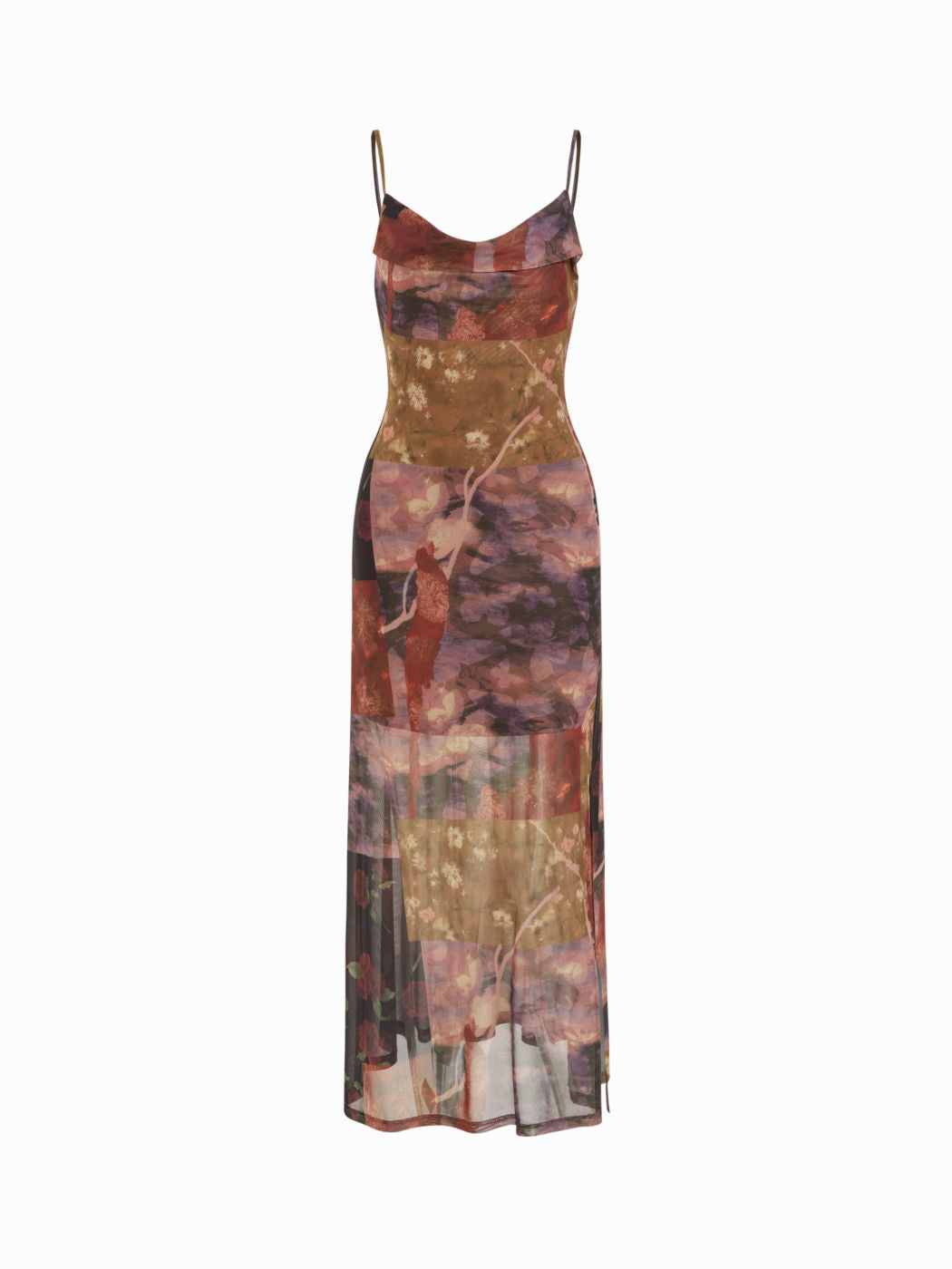 Chiffon Abstract Floral Cowl Neck Maxi Dress