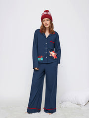 Christmas Dog Graphic Oversized Top & Mid Rise Wide Leg Trousers Loungewear Set