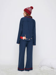 Christmas Dog Graphic Oversized Top & Mid Rise Wide Leg Trousers Loungewear Set