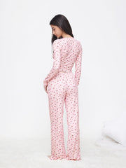 V-Neck Ditsy Floral Cropped Top & Mid Rise Straight Leg Trousers Loungewear Set