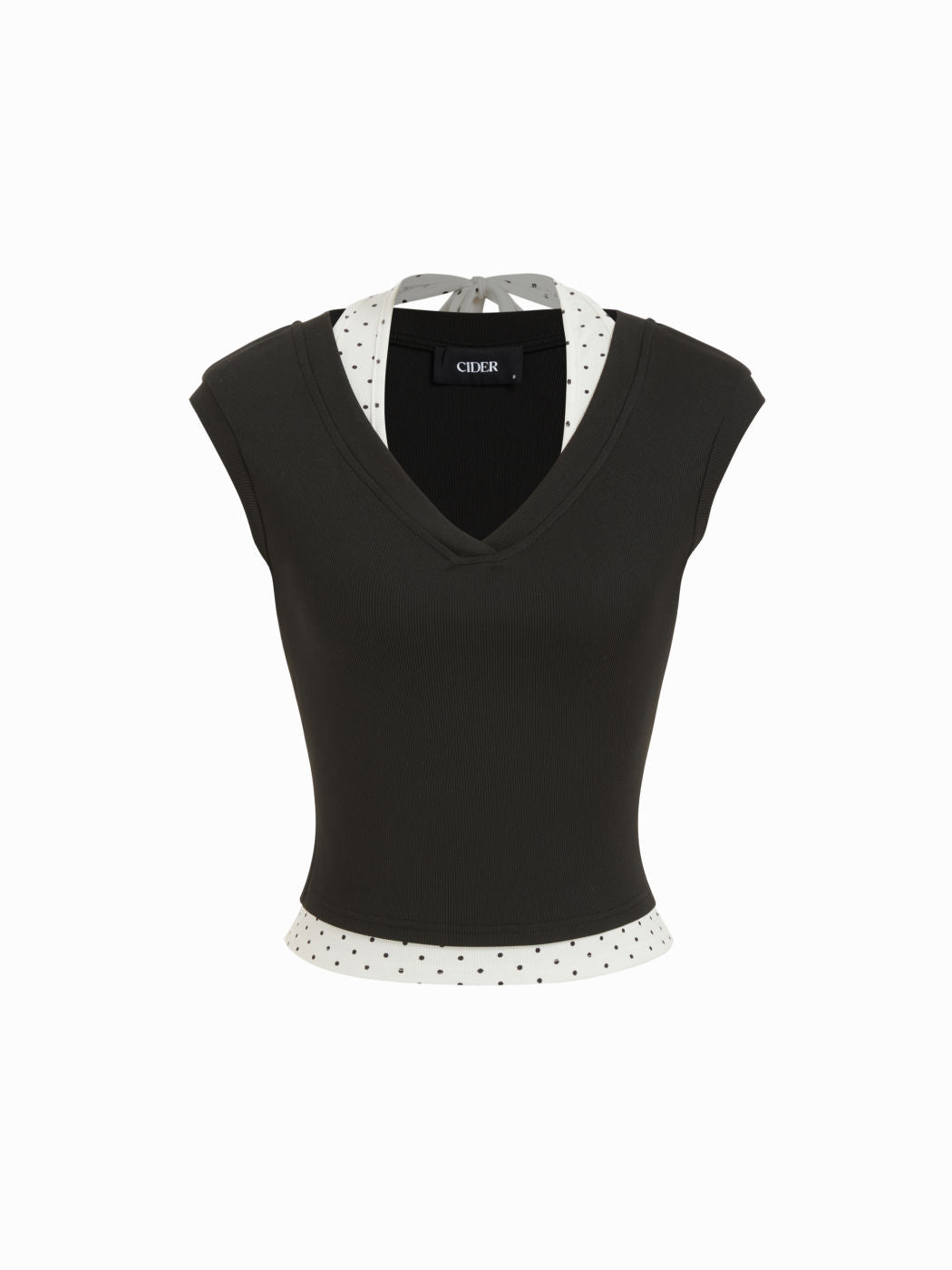 V-neck Top & Polka Dot Halter Tie-Back Cami