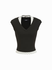 V-neck Top & Polka Dot Halter Tie-Back Cami