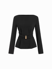 Boat Neck Metal Detail Ruched Top