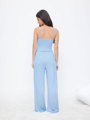Square Neck Bowknot Cami Top & Mid Rise Drawstring Wide Leg Trousers Loungewear Set