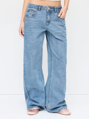 Denim Low Rise Star Embroidery Straight Leg Jeans