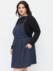 Corduroy Ditsy Floral Lace Trim Pocket Pinafore Mini Dress Curve & Plus