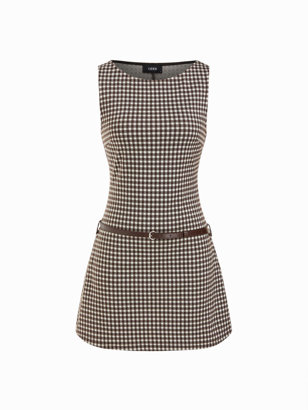 Round Neck Plaid A-line Mini Dress With Belt