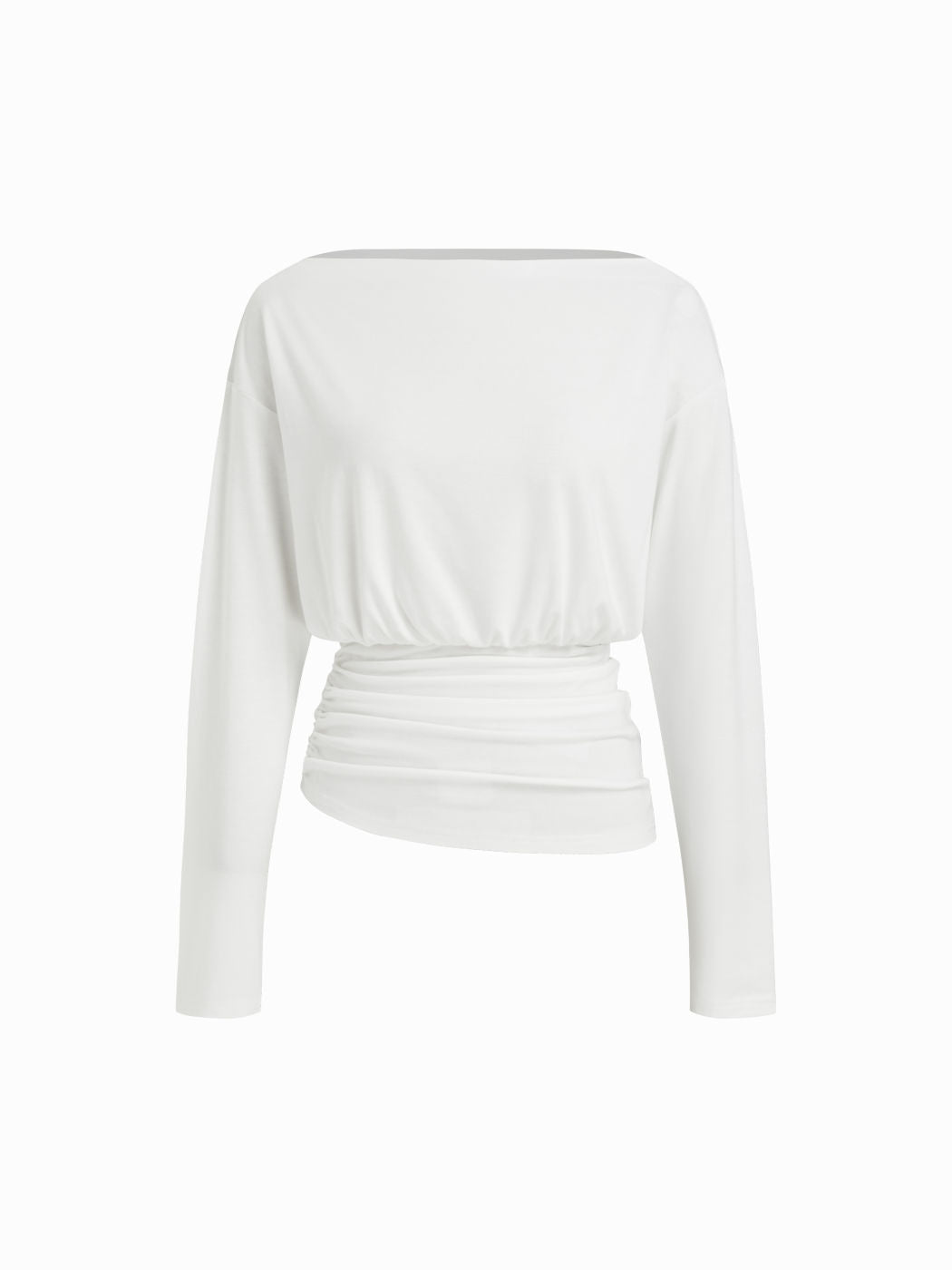 Boat Neck Ruched Long Sleeve Top